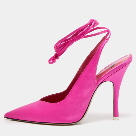 Original The Attico Pink Satin Venus Ankle Wrap Pumps Size 39