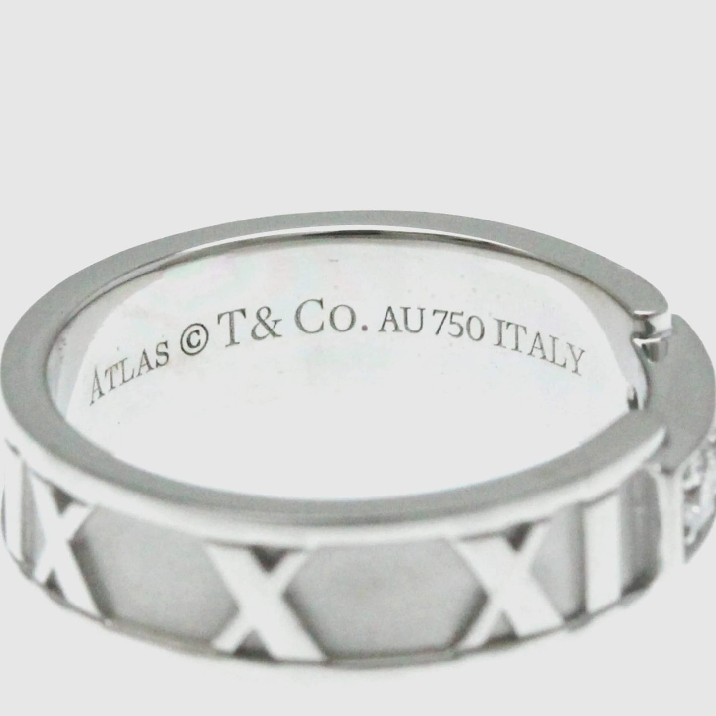 Original Tiffany & Co. 18K White Gold and Diamond Atlas Diamond Open Band Ring EU 50