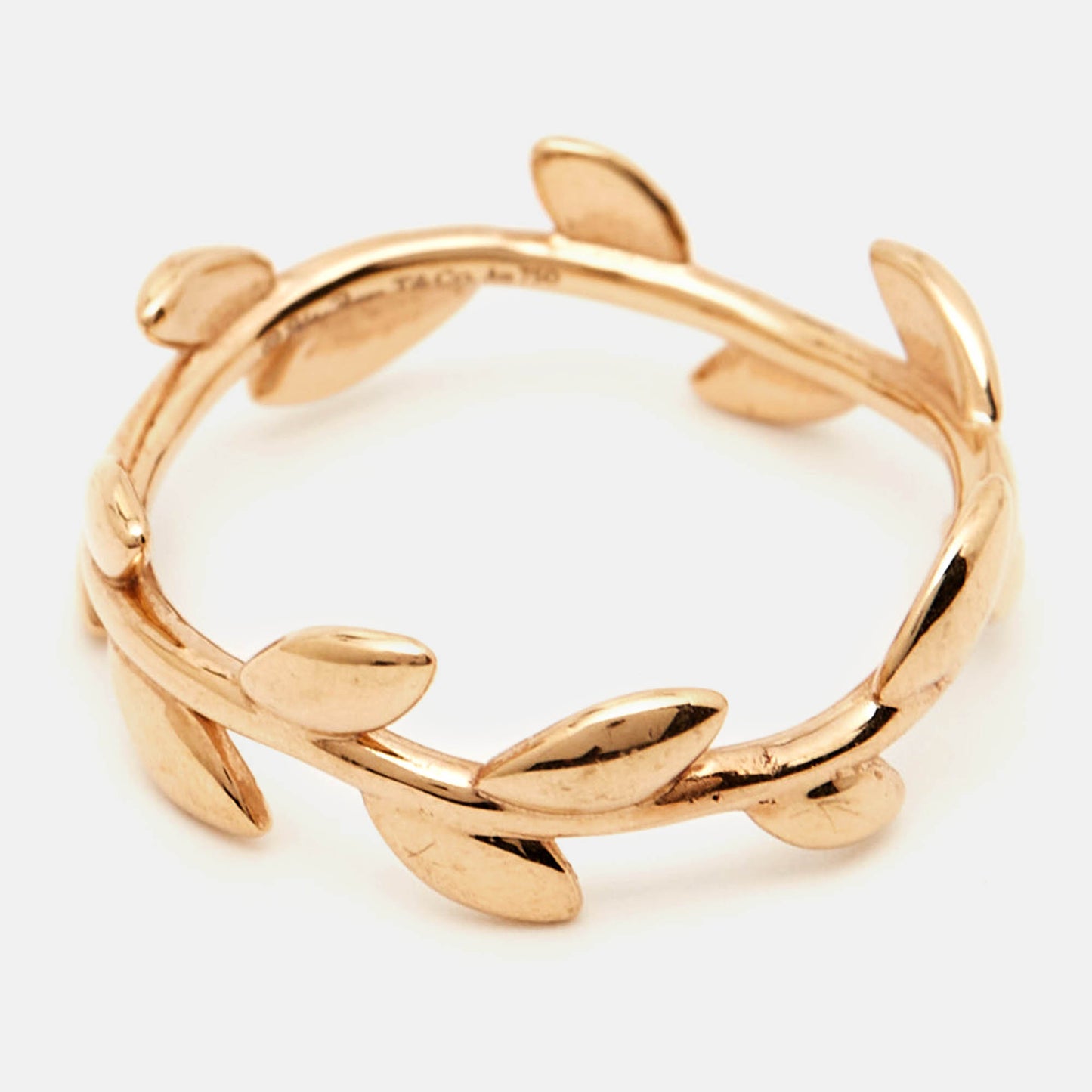 Original Tiffany & Co. Paloma Picasso Olive Leaf 18k Rose Gold Ring Size 52