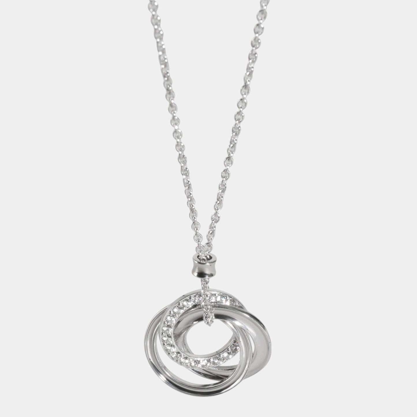 Original  Tiffany & Co. 18K White Gold and Diamonds 1837 Triple Interlocking Circle Pendant Necklace