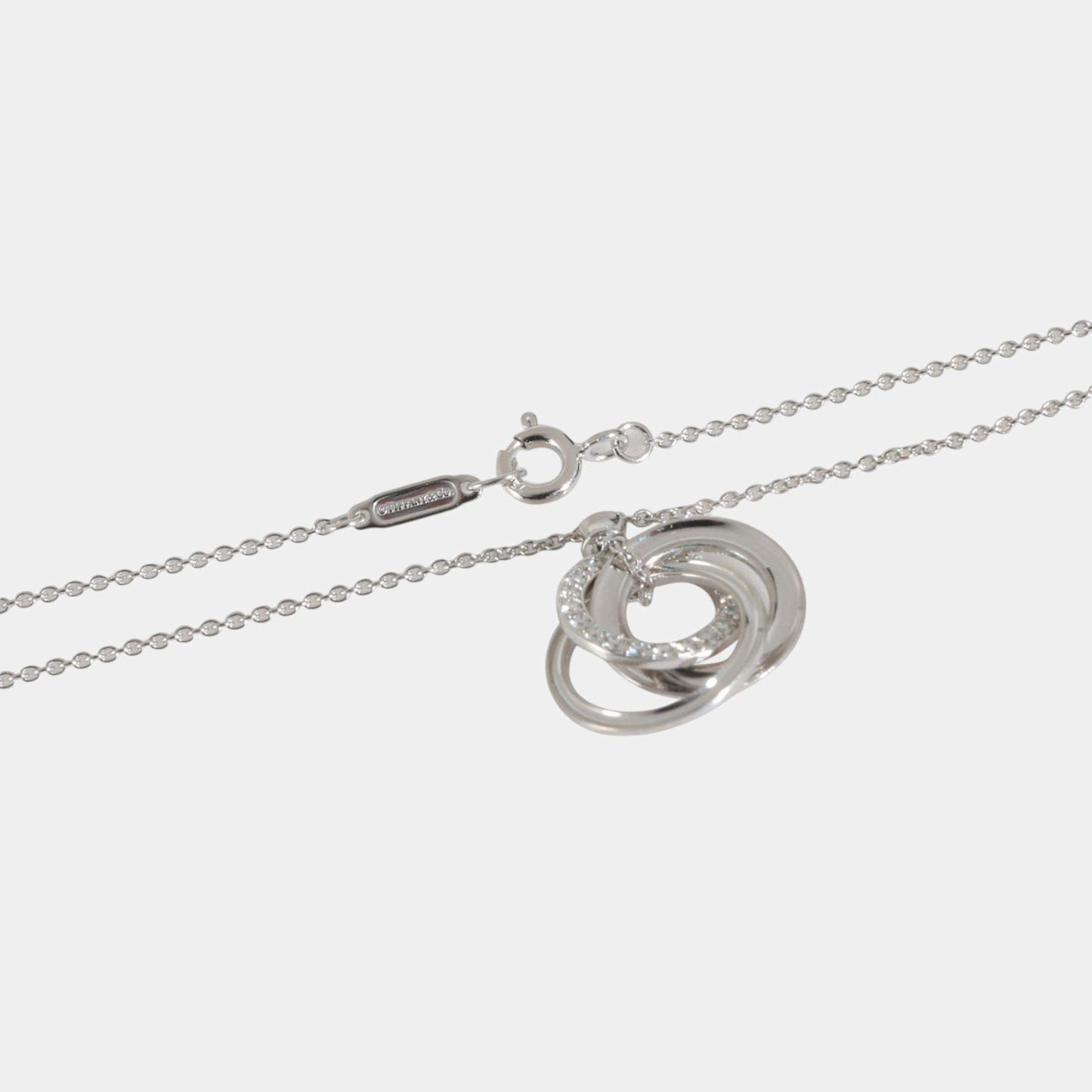 Original  Tiffany & Co. 18K White Gold and Diamonds 1837 Triple Interlocking Circle Pendant Necklace