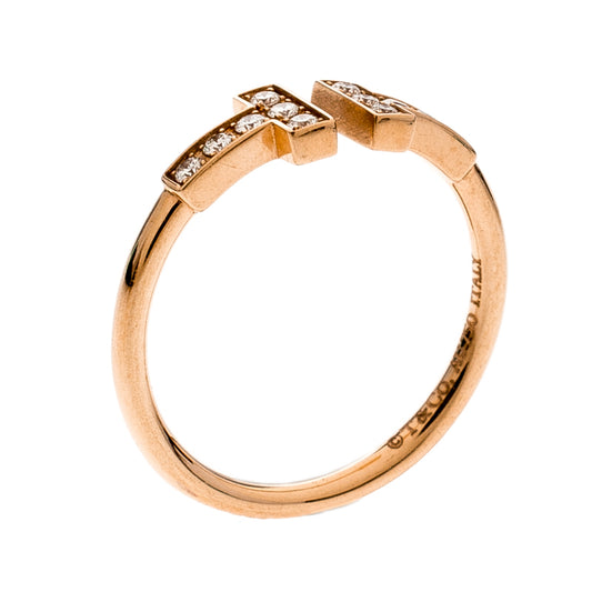 Original Tiffany & Co. T Square Diamond 18K Rose Gold Open Ring Size 52.5