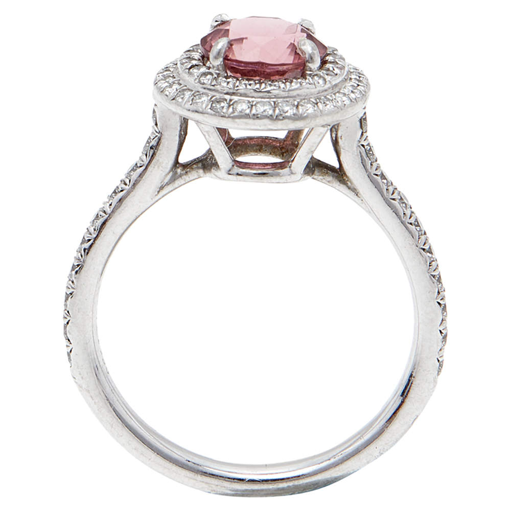 Original Tiffany & Co. Soleste Pink Tourmaline & Diamond Platinum Ring Size 51