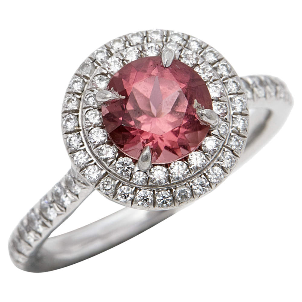 Original Tiffany & Co. Soleste Pink Tourmaline & Diamond Platinum Ring Size 51