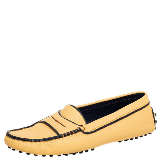 Original Tod's Yellow/Black Leather Gommini Driver Loafers Size 38