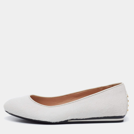 Original Tod's White Calf Hair Ballet Flats Size 37