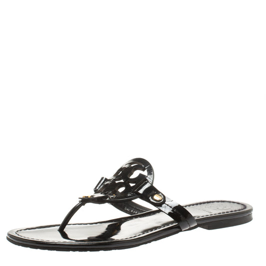 Original Tory Burch Black Leather Miller Flat Thong Sandals Size 36.5