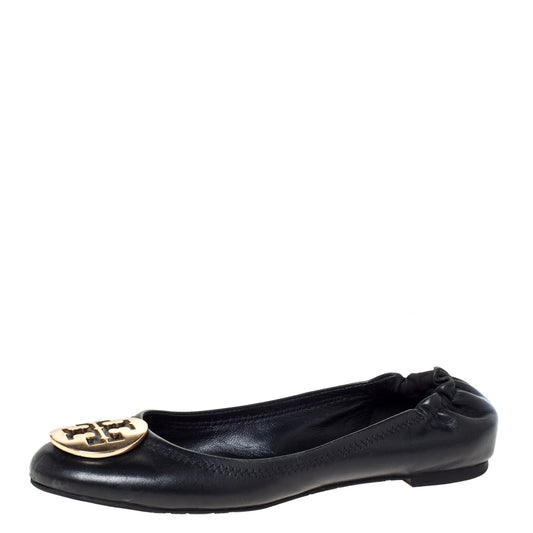 Original Tory Burch Black Leather Reva Ballet Flats Size 37.5