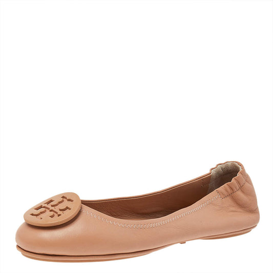 Original Tory Burch Beige Leather Reva Ballet Flats Size 37.5