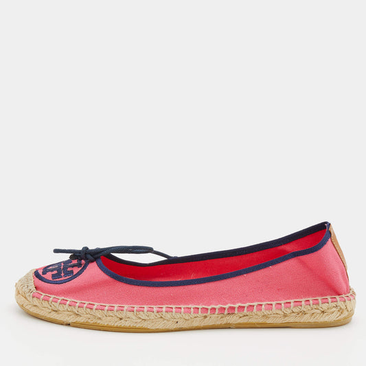 Original Tory Burch Pink Canvas Espadrille Ballet Flats Size 38