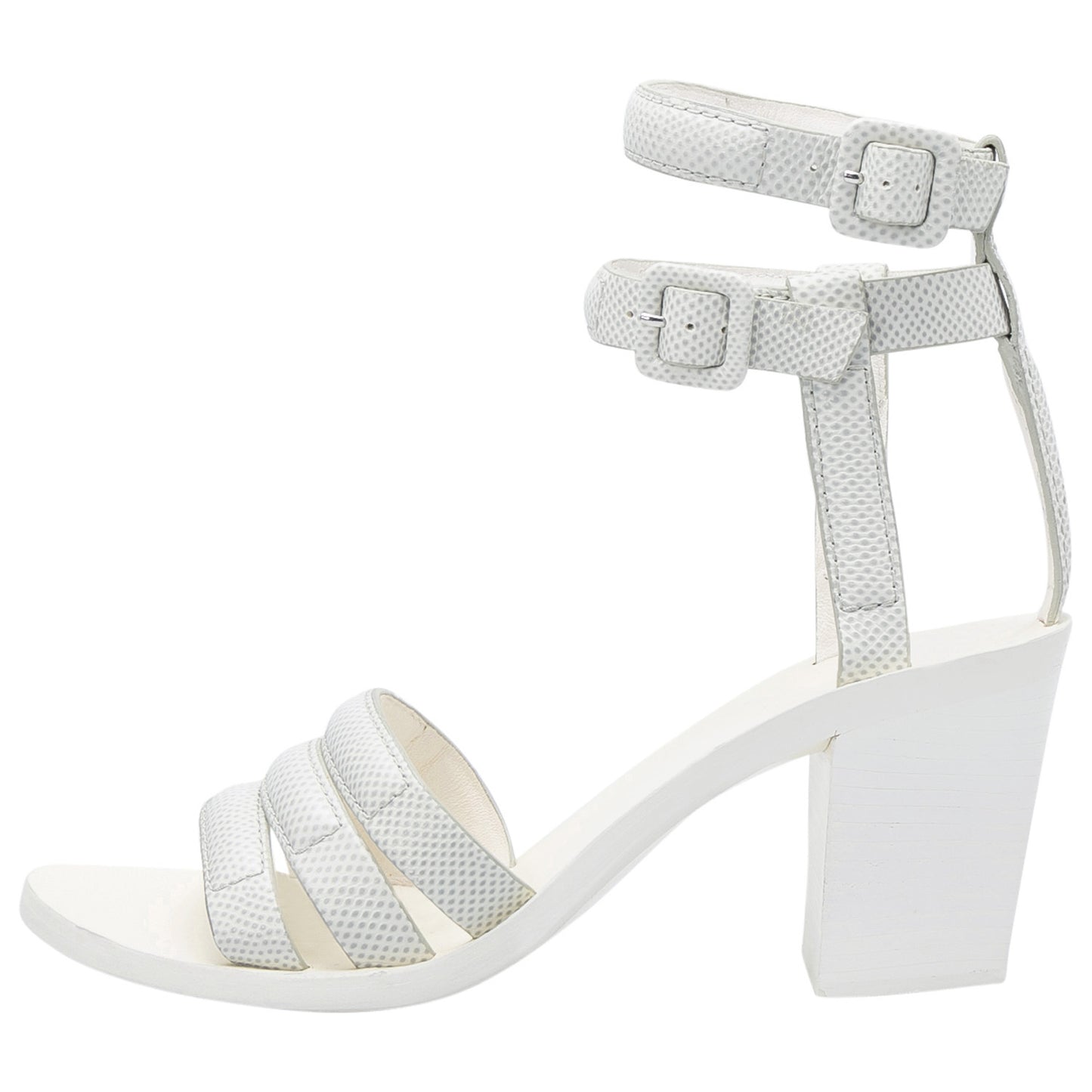 Original Alexander Wang White Lizard Embossed Leather Ankle Strap Sandals Size 36.5 (Never Used)