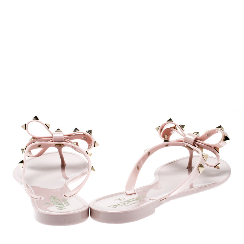 Original Valentino Water Rose Rubber Bow Detail Rockstud Flip Flops Size 37 (Never Used)