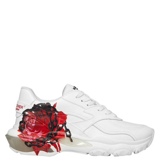 Original Valentino White Chain Rose by Undercover Print Leather Bounce Sneakers Size 40 (Never Used)