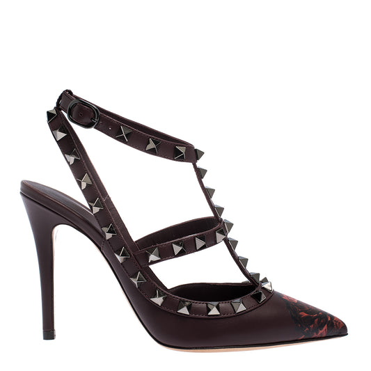 Original Valentino Rubin Rose by Undercover Print Leather Rockstud Strappy Sandals Size 35 (Never Used)