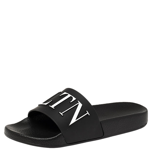 Original Valentino Black/White PVC VLTN Flat Slides Size 38 (Never Used)