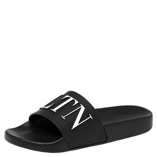 Original Valentino Black/White PVC VLTN Flat Slides Size 39 (Never Used)