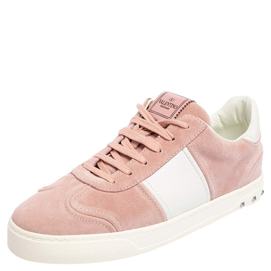 Original Valentino Light Pink/White Suede and Leather Fly Crew Low Top Sneakers Size 41 (Never Used)