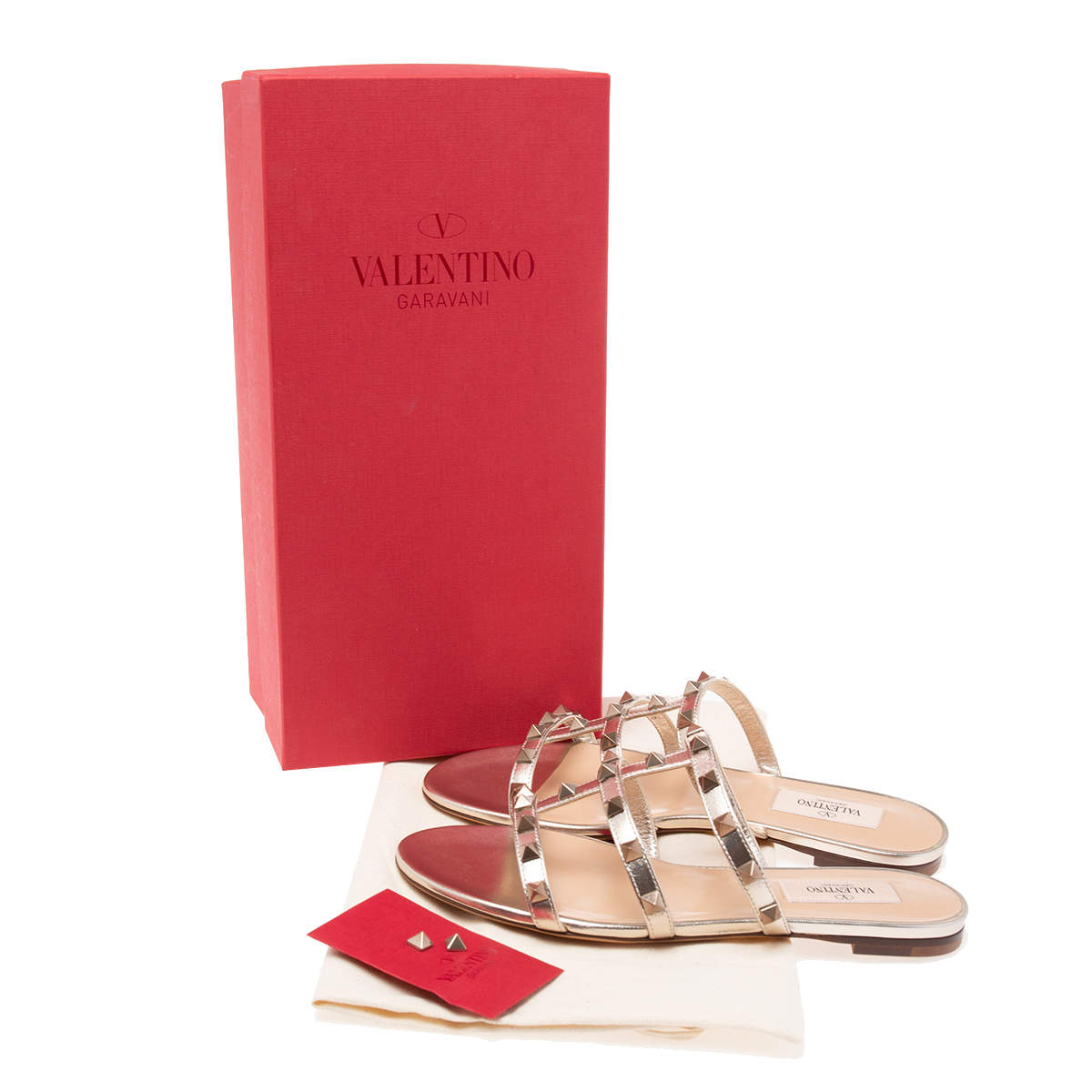 Original Valentino Rose Gold Leather Rockstud Flat Slides Size 36 (Never Used)