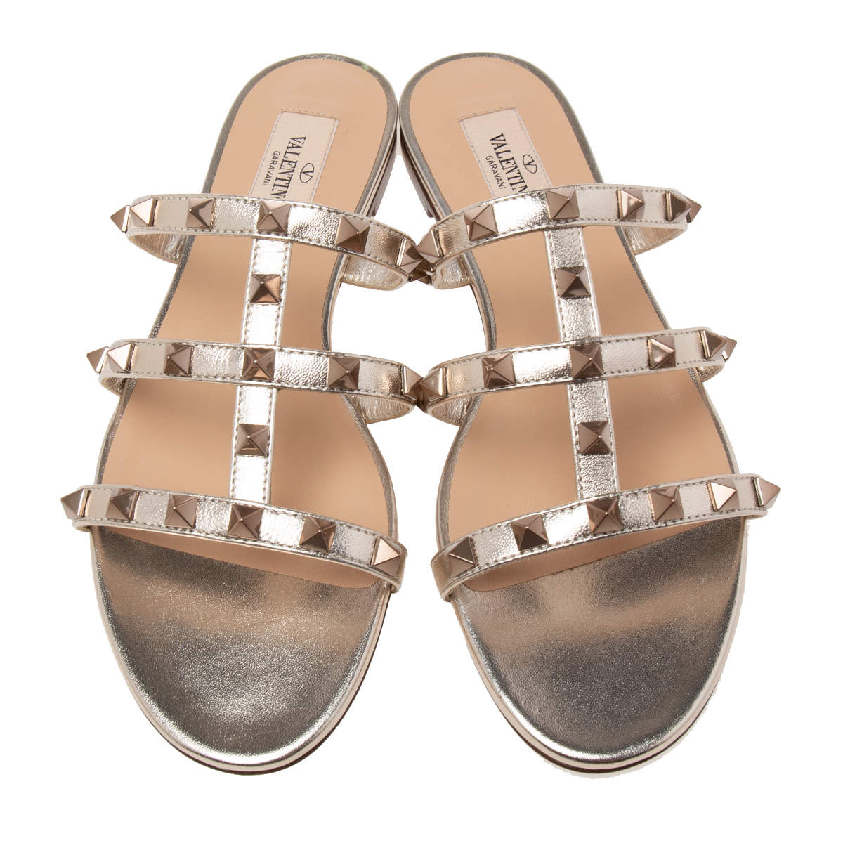 Original Valentino Rose Gold Leather Rockstud Flat Slides Size 36 (Never Used)