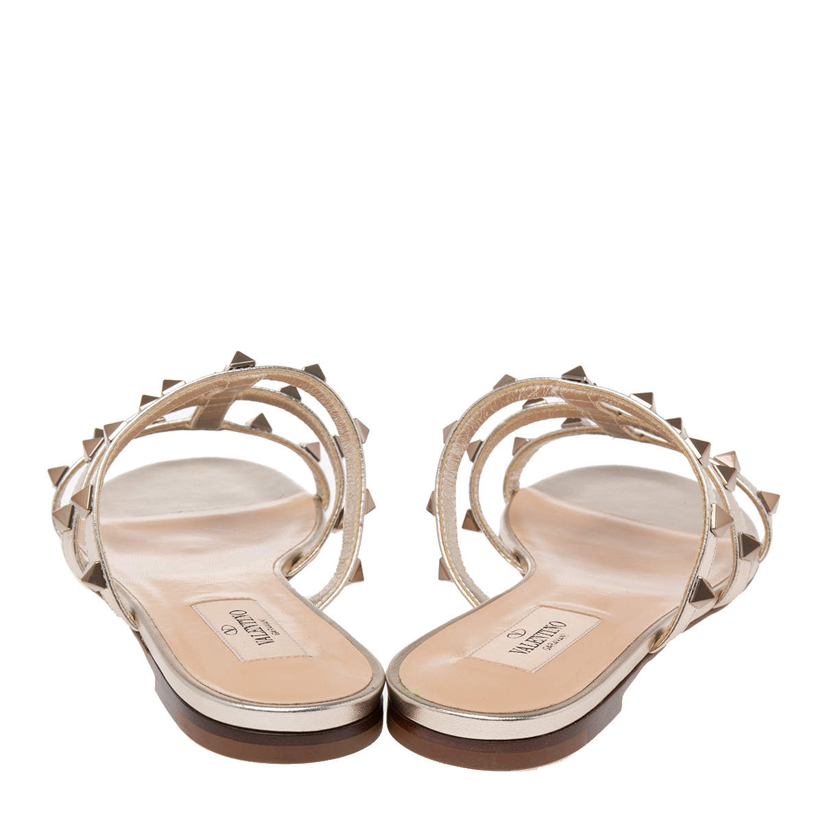 Original Valentino Rose Gold Leather Rockstud Flat Slides Size 36 (Never Used)