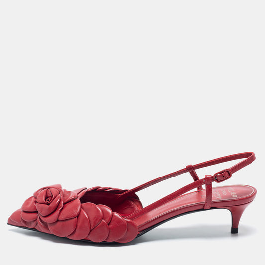 Original Valentino Red Leather Atelier 03 Rose Edition Slingback Sandals Size 38 (Never Used)