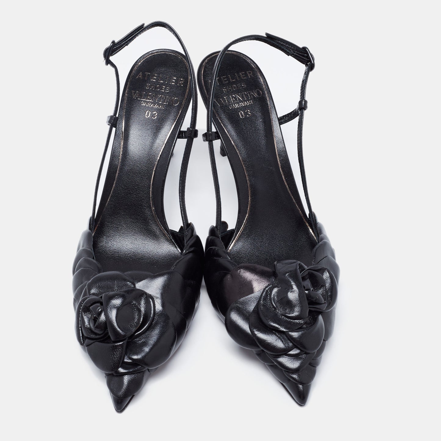 Original Valentino Black Leather Atelier 03 Rose Edition Slingback Pumps Size 38.5 (Never Used)