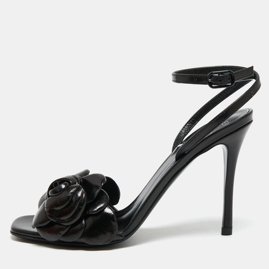 Original Valentino Black Leather Atelier 03 Rose Edition Ankle Strap Sandals Size 37 (Never Used)