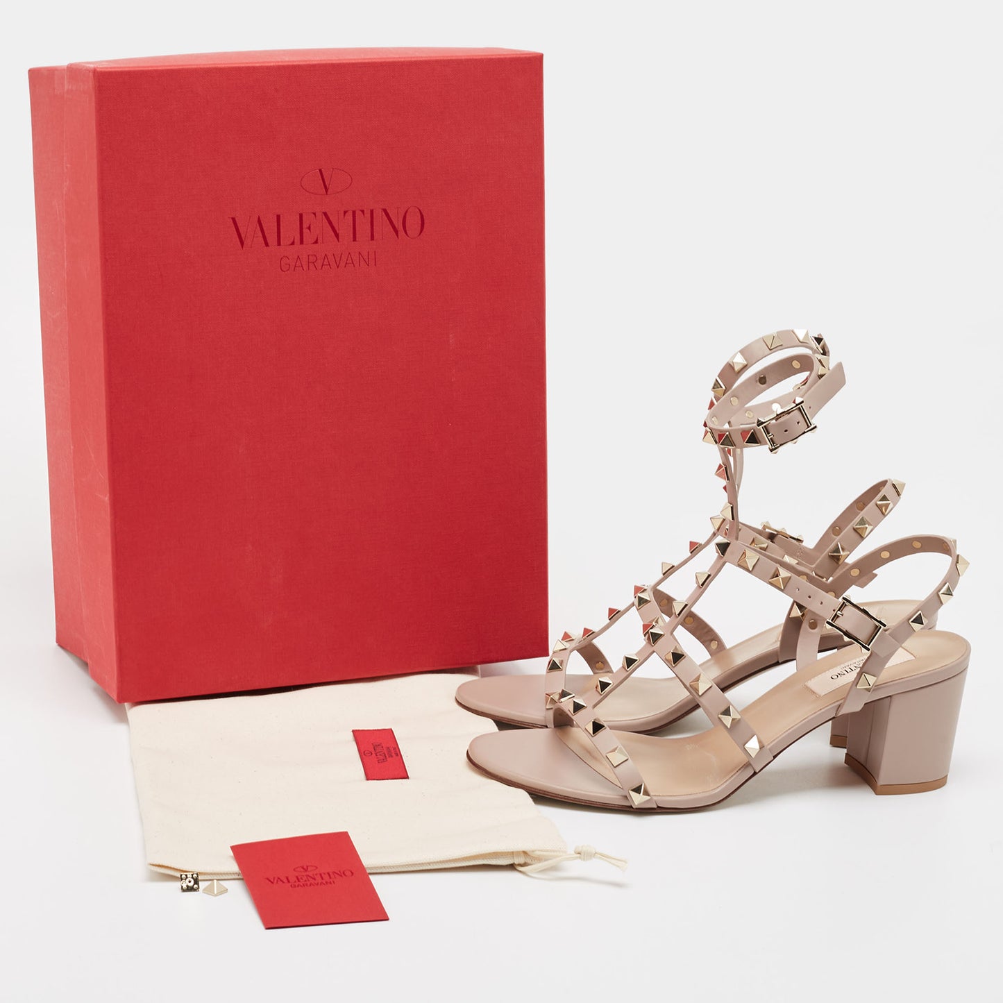 Original Valentino Old Rose Leather Rockstud Ankle Strap Sandals Size 38 (Never Used)