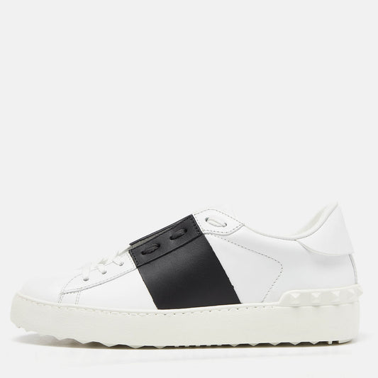 Original Valentino White/Black Leather Open Rockstud Low Top Sneakers Size 37.5 (Never Used)