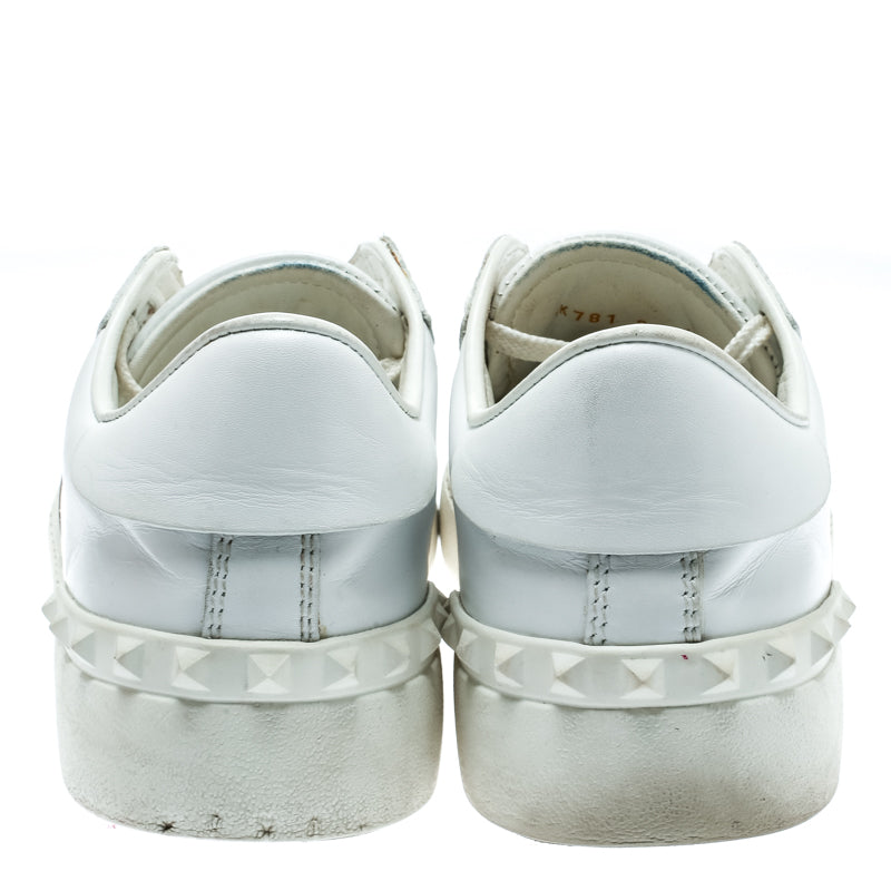 Original  Valentino White And Metallic Gold Band Leather Open Low Top Sneakers Size 39