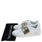 Original Valentino White And Gold Band Leather Open Low Top Sneakers Size 36