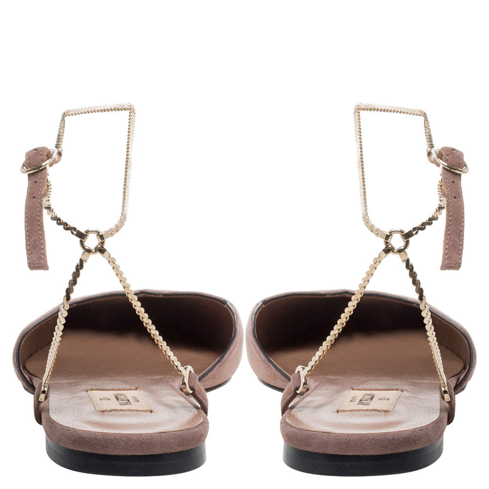 Original Valentino Old Rose Pink Suede Chain Ankle Strap Flats Size 39