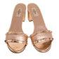 Original Valentino Metallic Rose Gold Leather Rockstud Trim Block Heel Slide Sandals Size 40