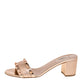 Original Valentino Metallic Rose Gold Leather Rockstud Trim Block Heel Slide Sandals Size 40