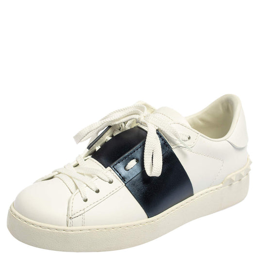 Original Valentino White Blue Leather Low Top Sneakers Size 36