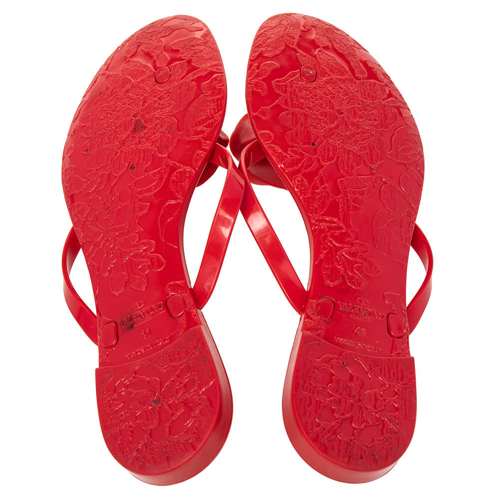 Original Valentino Red PVC Couture Rose Thong Flat Sandals Size 41