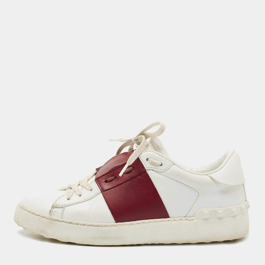 Original Valentino White/Burgundy Leather Logo Low Top Sneakers Size 38.5