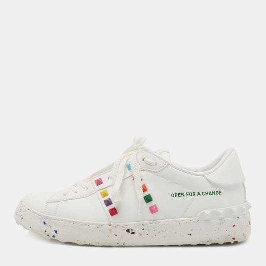 Original Valentino White Leather Rockstud Sneakers Size 38