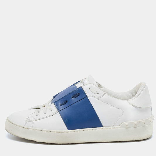 Original Valentino White/Blue Leather Open Low Top Sneakers Size 40