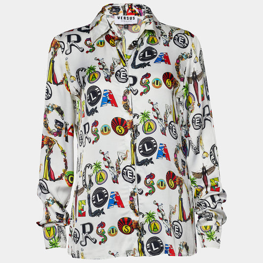 Original Versus Versace White Logo Printed Satin Shirt S