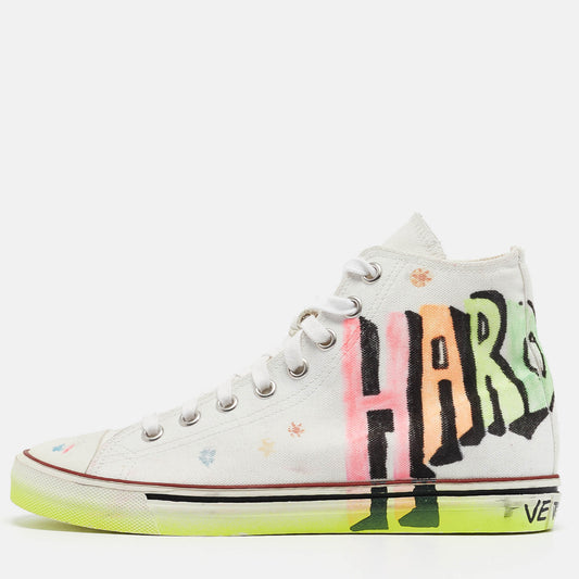 Original Vetements White Canvas Printed Hard Core Happiness High Top Sneakers Size 39 (Never Used)