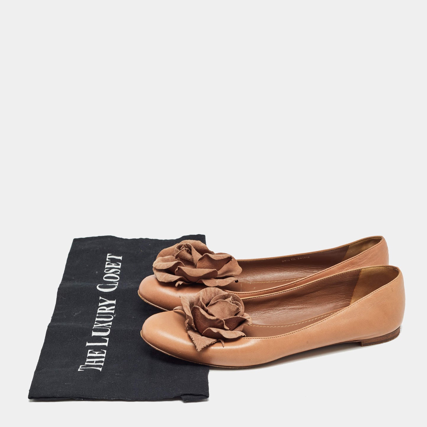 Original Yves Saint Laurent Brown Leather Rose Applique Ballet Flats Size 38.5