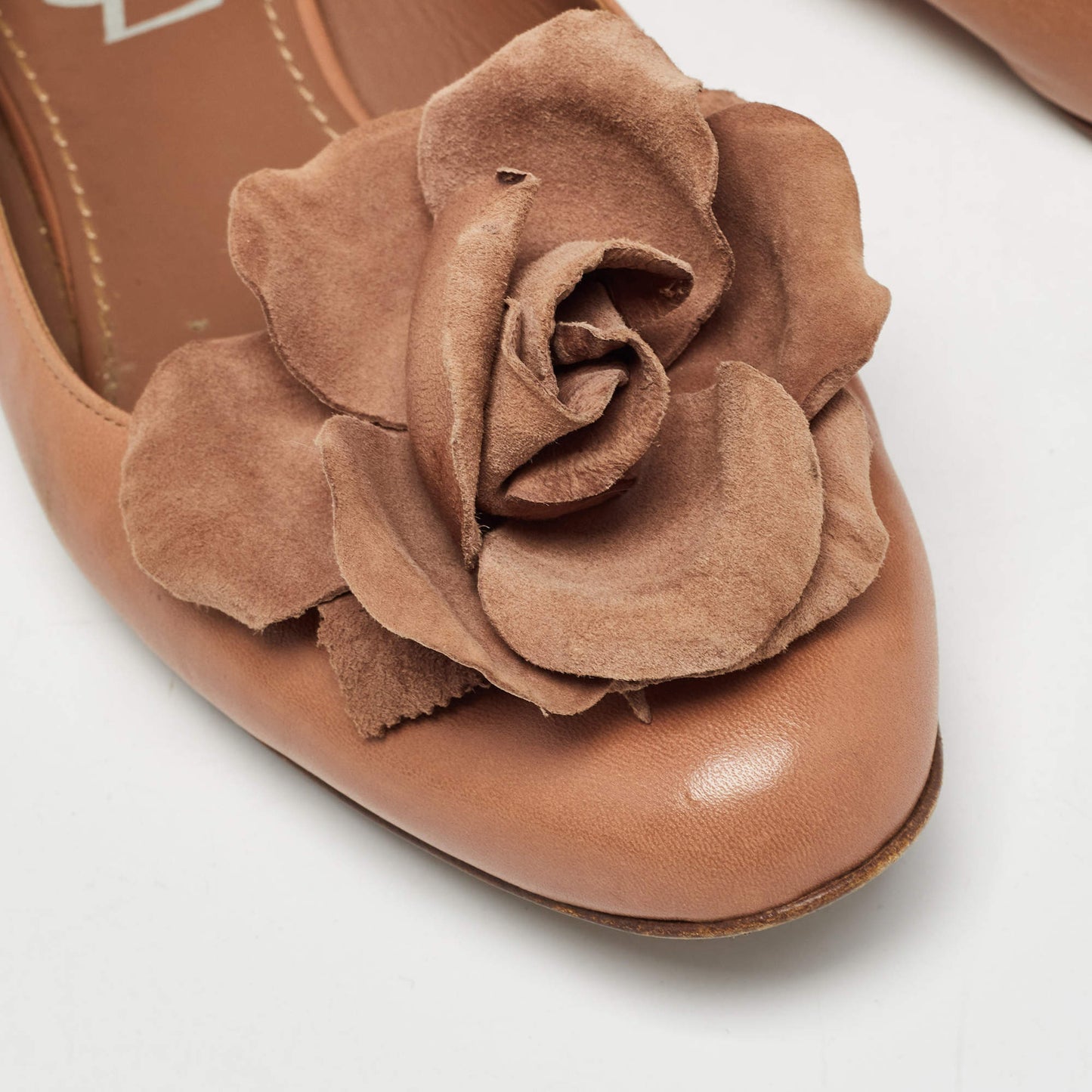 Original Yves Saint Laurent Brown Leather Rose Applique Ballet Flats Size 38.5