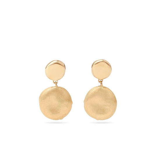 Original Marco Bicego Jaipur Collection 18K Yellow Gold Engraved and Polished Double Drop Earrings - OB1775