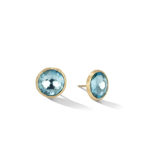 Original Marco Bicego Jaipur Color Collection 18K Yellow Gold Blue Topaz Large Stud Earrings