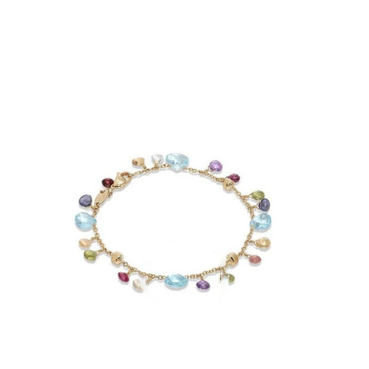 Original Marco Bicego Paradise 18K Yellow Gold Blue Topaz & Mixed Gemstone Single Strand Bracelet - Bb2584-Mix01t