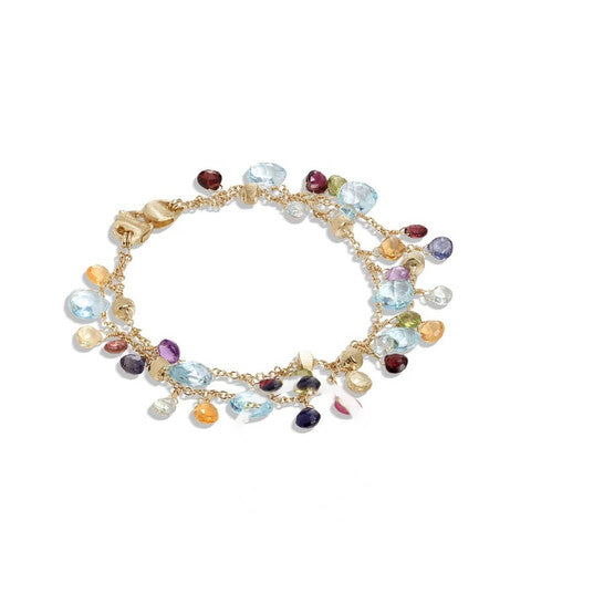 Original Marco Bicego Paradise Collection 18K Yellow Gold Blue Topaz and Mixed Gemstone Double Strand Bracelet - BB2594 MIX01T Y 02