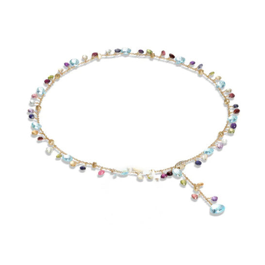 Original Marco Bicego Paradise Collection 18K Yellow Gold Blue Topaz And Mixed Gemstone Lariat Necklace