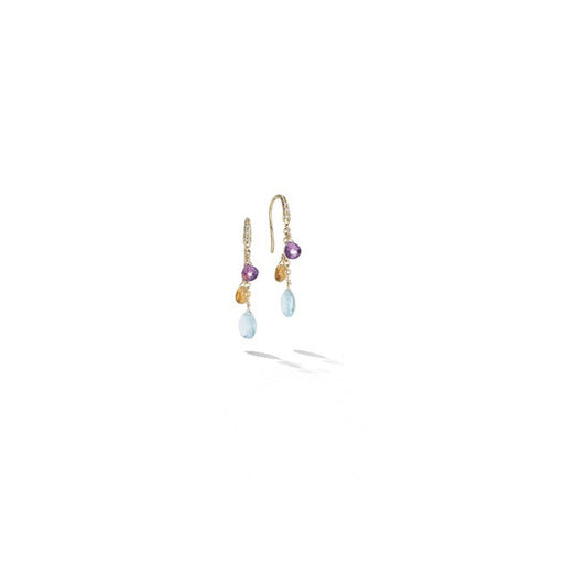 Original Marco Bicego Paradise Collection 18K Yellow Gold Diamond Topaz and Mixed Gemstone Short Drop Earrings - OB1742-AB MIX01T Y 02