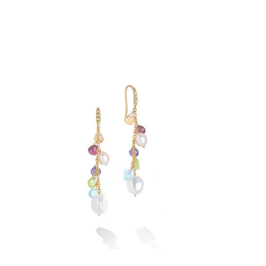 Original Marco Bicego Paradise Collection 18K Yellow Gold Mixed Gemstone and Pearl Medium Drop Earrings - OB1777-AB MIX114 Y 02